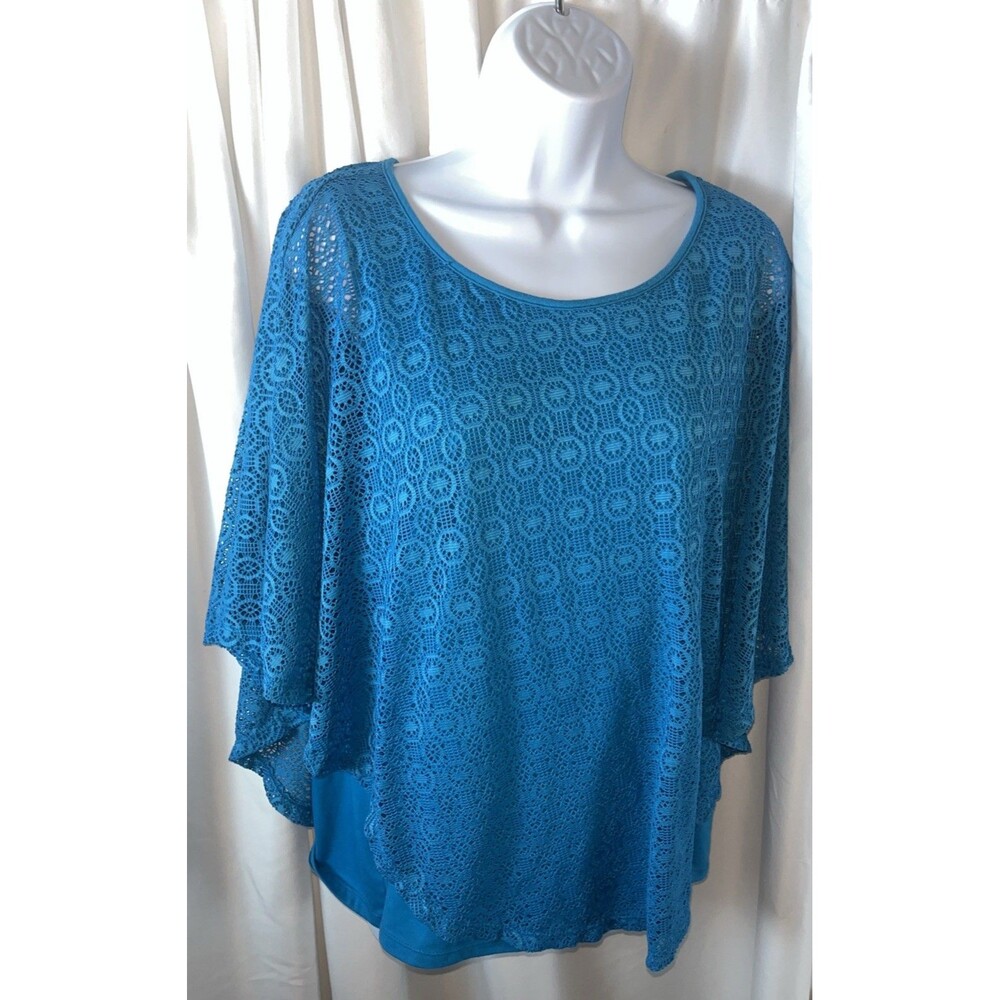 Vintage Kim Rogers Women’s Overlay Lace Crochet Poncho Top Size L Coquette Boho